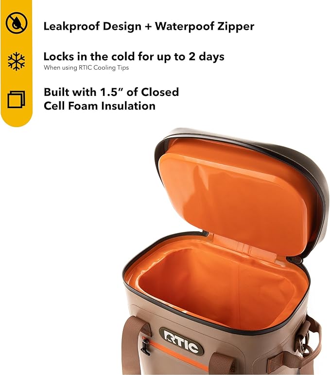 RTIC Ultra-Tough Soft Cooler 20 Can, Insulated Bag Portable Ice Chest Box for Lunch, Beach, Drink, Beverage, Travel, Camping, Picnic, Car, Trips, Floating Cooler Leak-Proof with Zipper