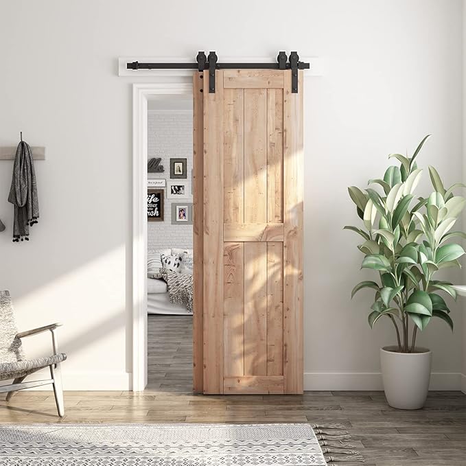 SMARTSTANDARD 4 Feet Bypass Sliding Barn Door Hardware Kit - for Double Wooden Doors-Single Track - Smoothly & Quietly - Easy to Install-Fit 36" Opening