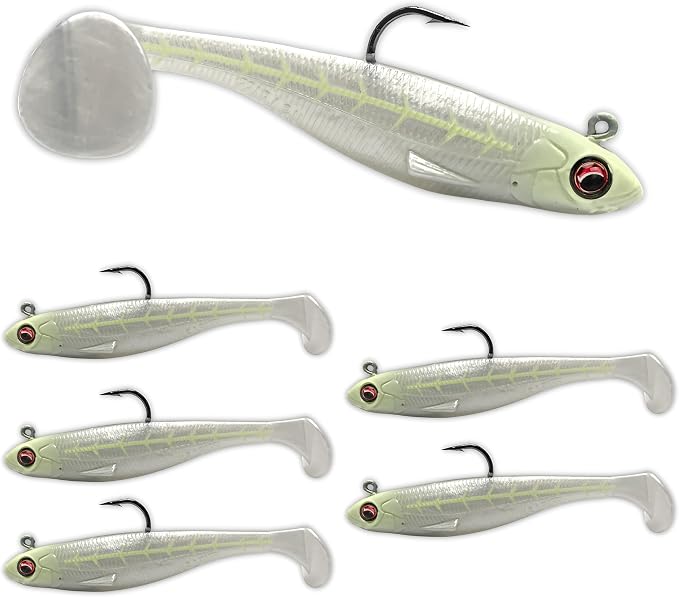 USA Bass Tackle Patriot Shad - Scent Infused Paddle Tail Swimbaits Pre Rigged Fishing Lures Premium Bait Strong Owner Hook, Fishing Gear for Bass Freshwater Predator Fish