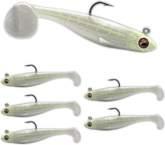 USA Bass Tackle Patriot Shad - Scent Infused Paddle Tail Swimbaits Pre Rigged Fishing Lures Premium Bait Strong Owner Hook, Fishing Gear for Bass Freshwater Predator Fish