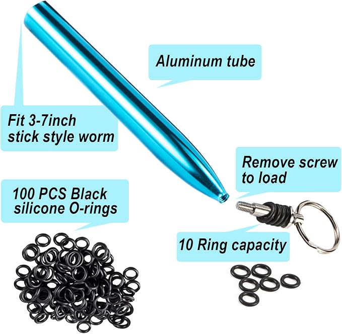 Wacky Rig Tool With Fishing O-Rings, Rigging Kit for Senko, Ring Tools for Clip Soft Baits Worms With Keychain Lanyard Fishing Bait Rigs