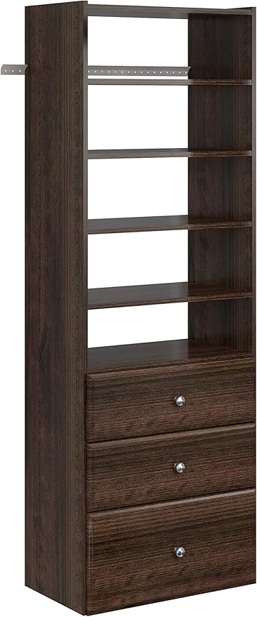 Easy Track PH40-TR Premium Tower Closet Storage Wall Mounted Wardrobe Organizer Kit System with Shelves & Drawers for Bedroom in Truffle with Hardware