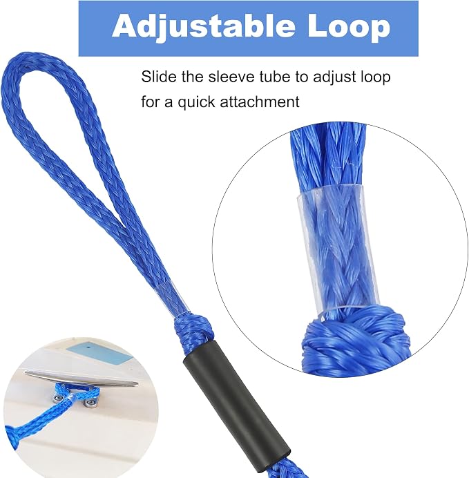 Boat Bungee Dock Lines, Mooring Rope for Docking with Loop, Boat Ropes, Boat Accessories, Quick and Easy Dock for PWC, Kayak, Seadoo, WaveRunner, Pontoon, Bass Boat (Blue)