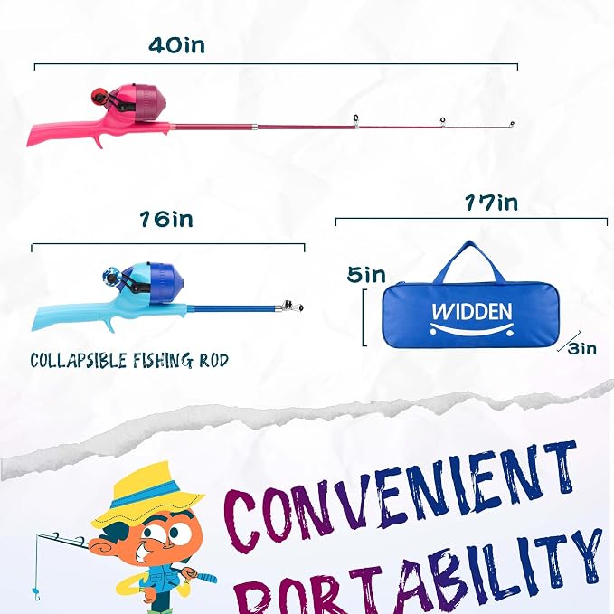 Kids Fishing Pole, Telescopic Fishing Rod, Toddler Collapsible Fishing Rod and Reel Combo with Tackle Box, Fishing Line, Bobber, and Soft Lures for Boy, Girl, Youth, Beginner, Over 4 Years Old