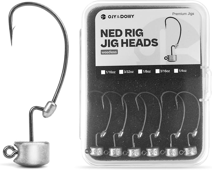 20Pack Weedless Ned Rig Jig Heads with Molded Bait Keeper System – Mushroom Head for Weedless Finesse Bass Fishing 1/16 1/8 3/16 1/4oz