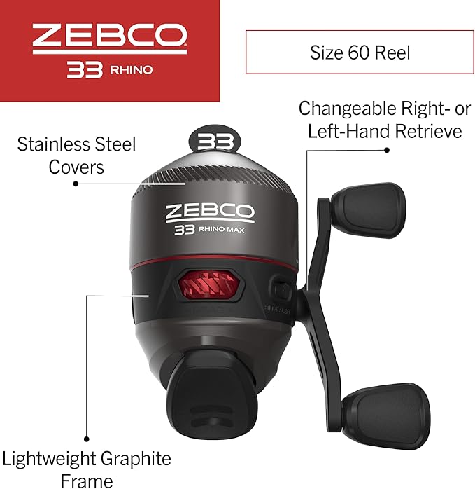 Zebco 33 Rhino Tough Spincast Reel and 2-Piece Fishing Rod Combo, Durable E-Glass Rod with ComfortGrip Handle, Quickset Anti-Reverse Fishing Reel with Bite Alert