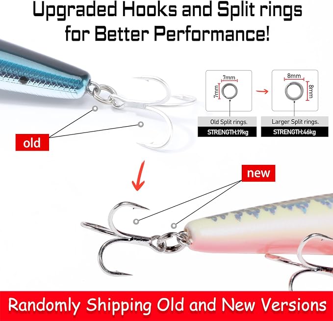 LITTMA California Surf Fishing Lures Saltwater Jerkbait Crankbait Surf Minnow 110/125 - Metallic Sardine Super Glow & Pearl Pink Belly Glow Lures for Halibut & Striper Fishing