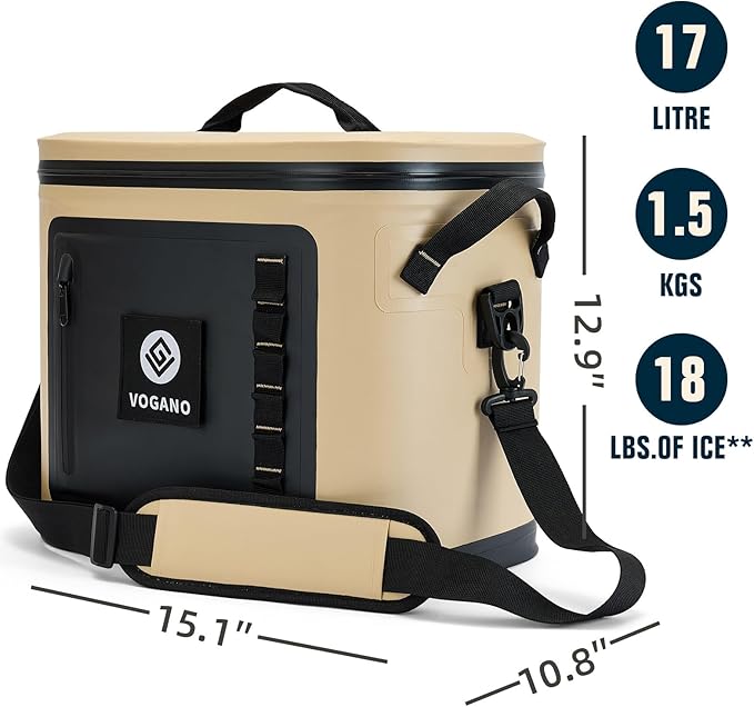 Vogano 40 Can Soft Cooler Bag - Insulated Leak-Proof Large Cooler Bag with Roll-Top Waterproof Seal | Portable Ice Chest for Camping, Beach, Travel, Picnics | 24HR Cold Retention