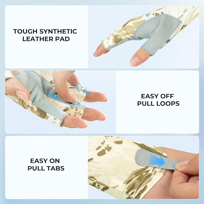 KastKing Agies Fishing Gloves Men, UPF 50+ Sun Gloves UV Protection, Cooling Quick-Dry 3/4 Fingerless Gloves with Extended Cuff, Microfiber Palm & Pull Tabs, for Fishing, Kayaking, Hiking, Hunting