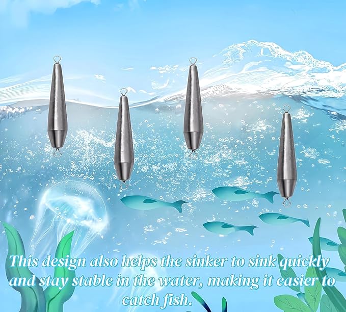 10PCS Fishing Weights, Inline Trolling Bullet Sinkers Double Ring Torpedo Fishing Weights Lead Drop Shot Fishing Weight Sinkers - 20g-50g