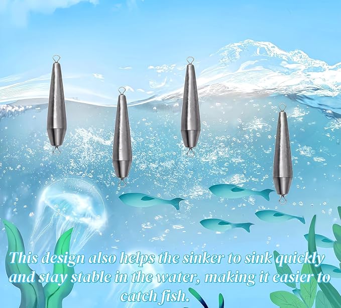 10PCS Fishing Weights, Inline Trolling Bullet Sinkers Double Ring Torpedo Fishing Weights Lead Drop Shot Fishing Weight Sinkers - 20g-50g