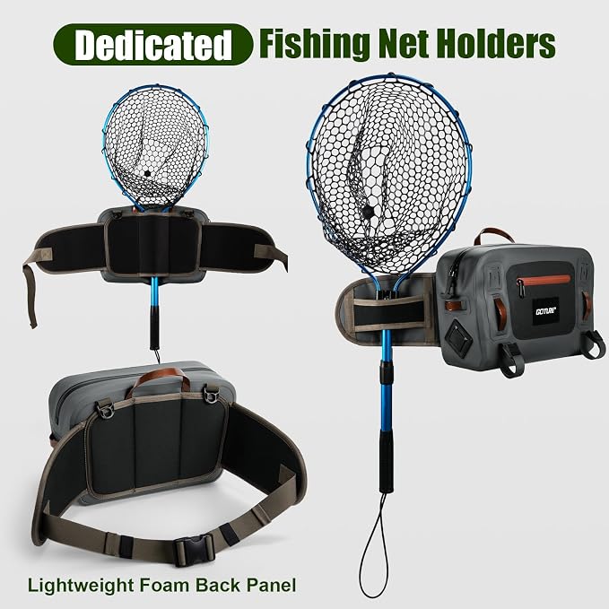 Goture Waterproof Fishing Waist Pack,IPX8 840D TPU Large Tackle Bag with Rod Holder,Airtight Zipper Closure,Detachable Water Bottle Holder, 10L Fly Fishing Bag with Adjustable Strap,Sling Fanny Pack