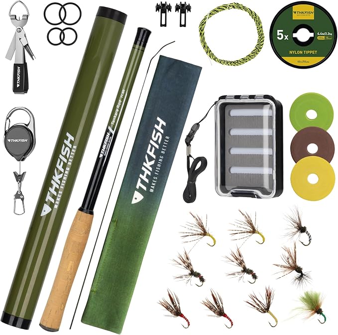 THKFISH Tenkara Fly Fishing Rod Kit 8.7ft/10.6ft/11.6ft 24T Carbon Fiber Telescopic Fly Fishing Combo Kit with Carrying Case Fishing Line and Flyfishing Lure for Streams, Trout, Bass, Salmon