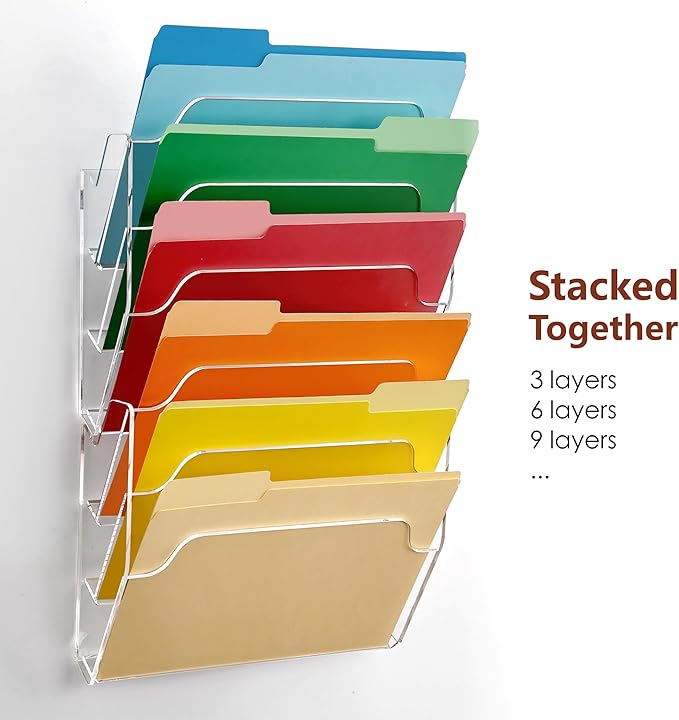Acrylic Hanging Wall File Organizer, 2-Tier Mail Organizer Wall Mounted Magazine Wall File Holder, Paper Folder Organizer for Office, Desk, School