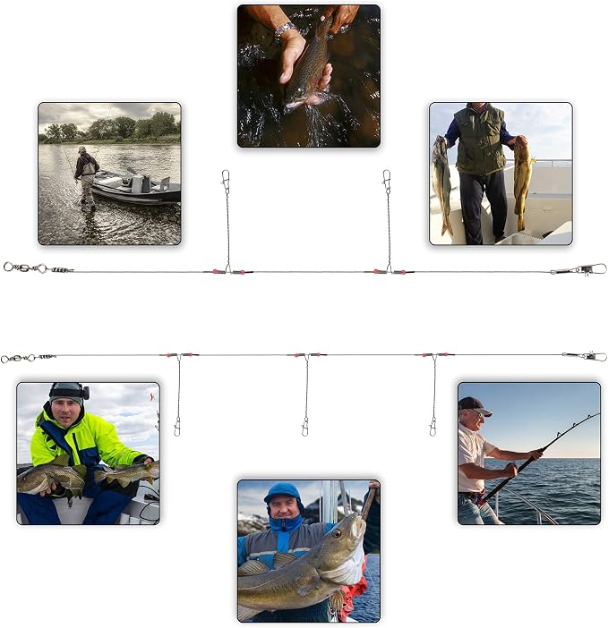 Fishing Leader Saltwater Freshwater,Stainless Steel Fish Rig with Swivel Snap Beads Connector Lure Bait and Hooks Fish Trace Lure Steel Wire Fishing Tackle Kit