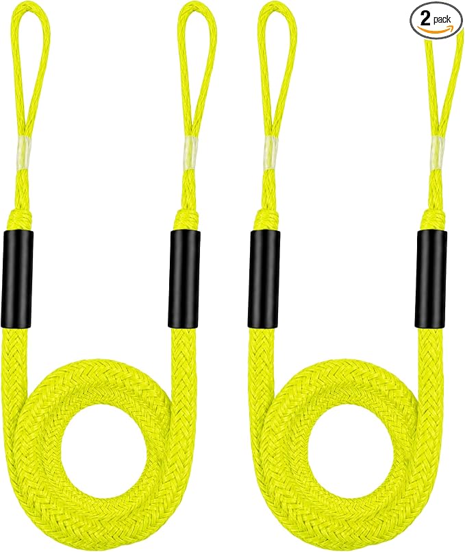 Boat Bungee Dock Lines, Scratch-Free Loop Ends Mooring Rope, Shock Absorbing Pontoon Tie Down Accessories Compatible with Models for Jet Ski（6ft-2 Pack-Yellow）