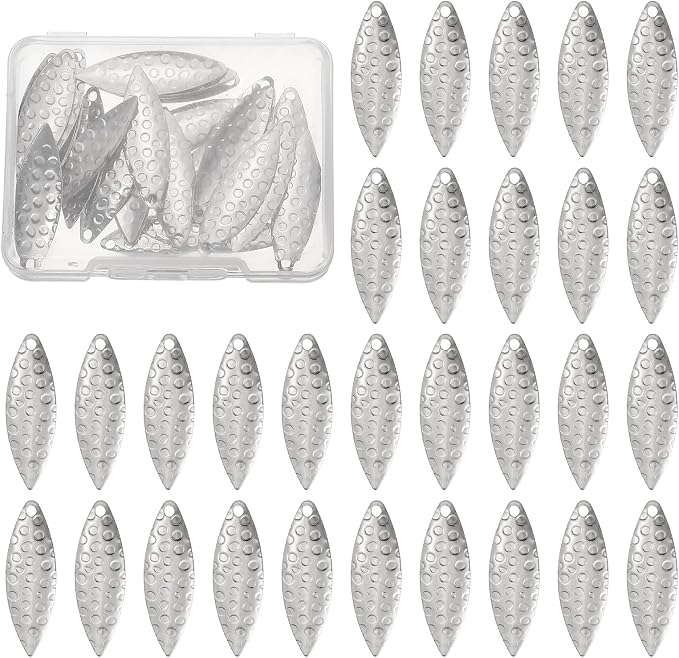 PATIKIL Fishing Lure Blades, Round Fishing Spinner Baits Willowleaf Lure Spinner Lure Making Part with Plastic Storage Box for Bait Fishing Accessories