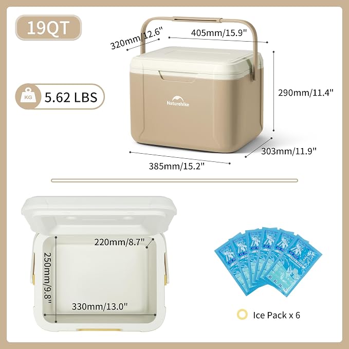 Naturehike 5.3/15/19 QT Hard Cooler, Insulated Ice Chest Box, Portable Ice Retention Cooler for Beach Camping Picnic Fishing Barbecue