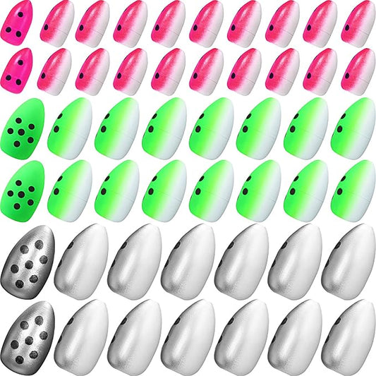 Skylety 60 Pieces Foam Floats Bullet Fishing Foam Snell Fishing Rig Floats Spinner Oval Pompano Rigs Fly Strike Indicators for Trout Catfish Walleye