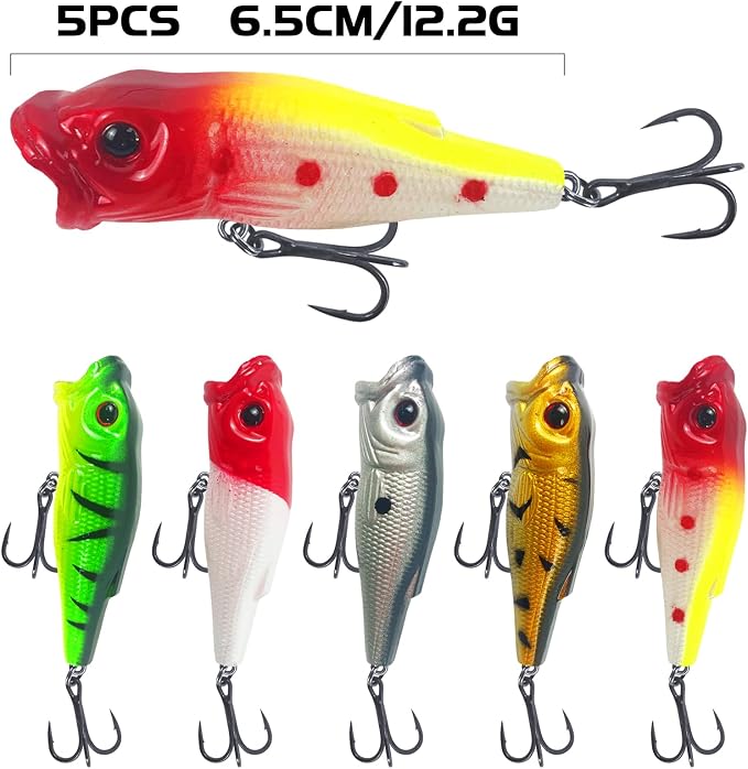 43Pcs Fishing Lures Kit Minnow Popper Walleye Fishing Lures Mixed Hard Crank Baits for Bass Fishing Walleye Salmon Freshwater Saltwater