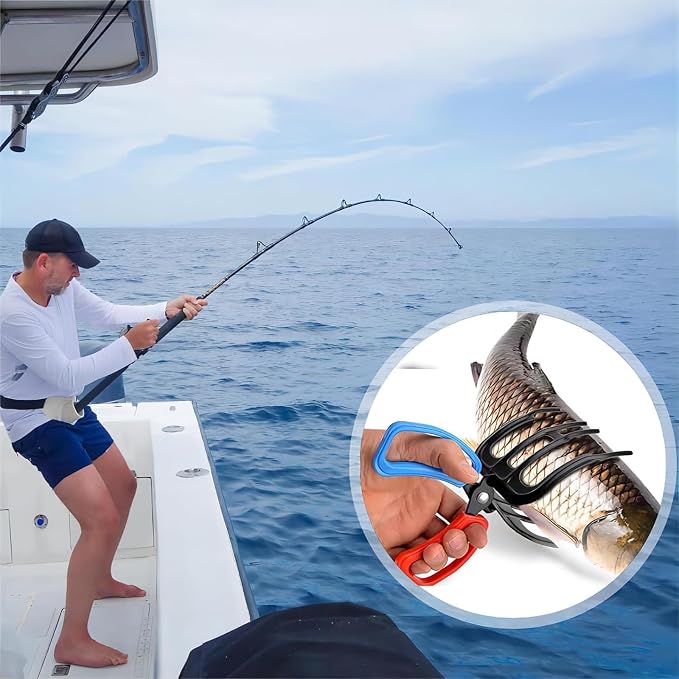 2 Packs 2/3 Claw Fish Gripper, Metal Fishing Pliers Gripper Catch Fish Control Clamp, Three Teeth Fishing Pliers Control Forceps Fishing Accessories for Most Freshwater Fish Grip Tackle Holder