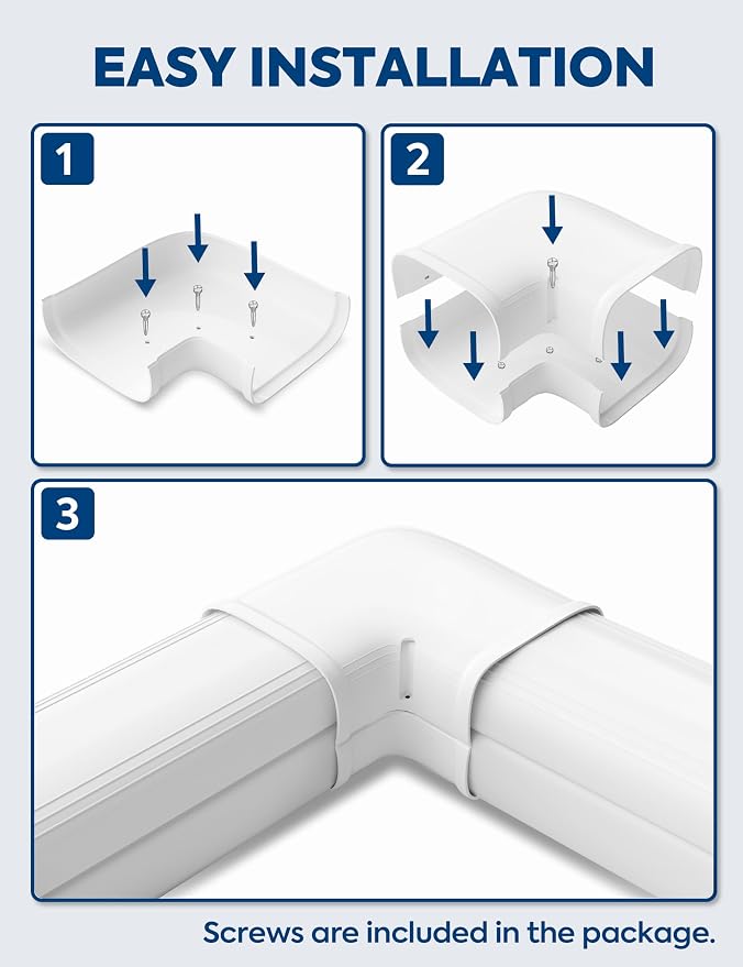 3" Level Bend Cover, 90° Flat Elbow, Upgrade PP Heat-Resistant, Paintable Decorative Line Set Cover Kit Parts Accessories for Mini Split Air Conditioners, AC, HAVC and Heat Pumps