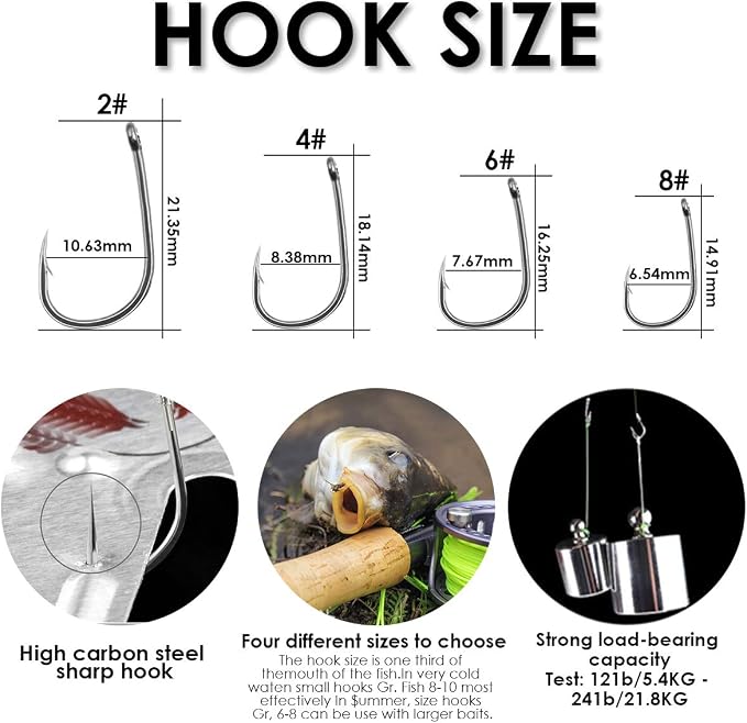Carp Fishing Hair Rigs, 20 Pcs Curved Barbed Carp Hook Anti-Tangle Swivel Braided Thread line with 3 Card Boilie Bait Stops Dumbell Stoppers and Stringer Needle