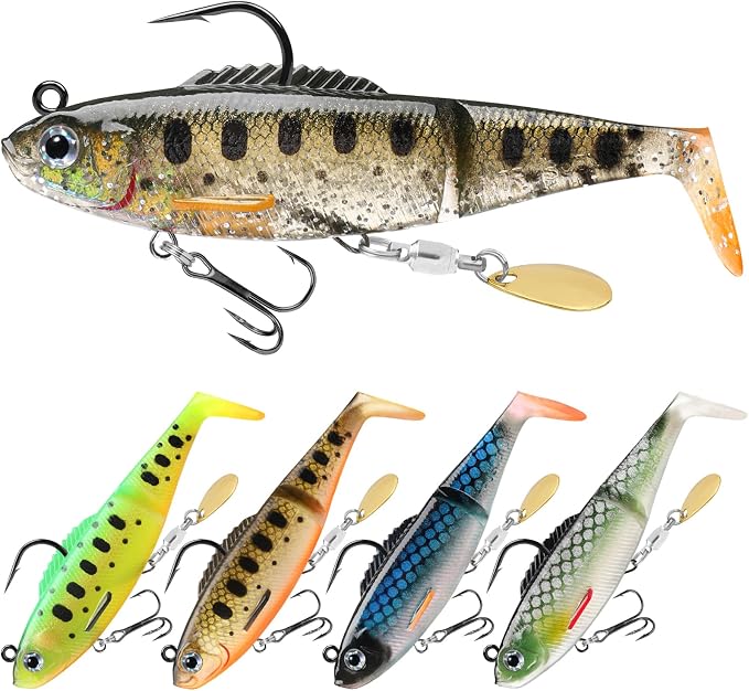 TRUSCEND Duramax Pre-Rigged Fishing Lures with BKK Jig Hooks, 10X Tear-Resistant TPE Soft Swimbaits for Bass Striper Trout Crappie Walleye Grouper, Lifelike Fishing Baits for Saltwater and Freshwater