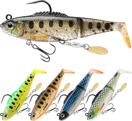 TRUSCEND Duramax Pre-Rigged Fishing Lures with BKK Jig Hooks, 10X Tear-Resistant TPE Soft Swimbaits for Bass Striper Trout Crappie Walleye Grouper, Lifelike Fishing Baits for Saltwater and Freshwater