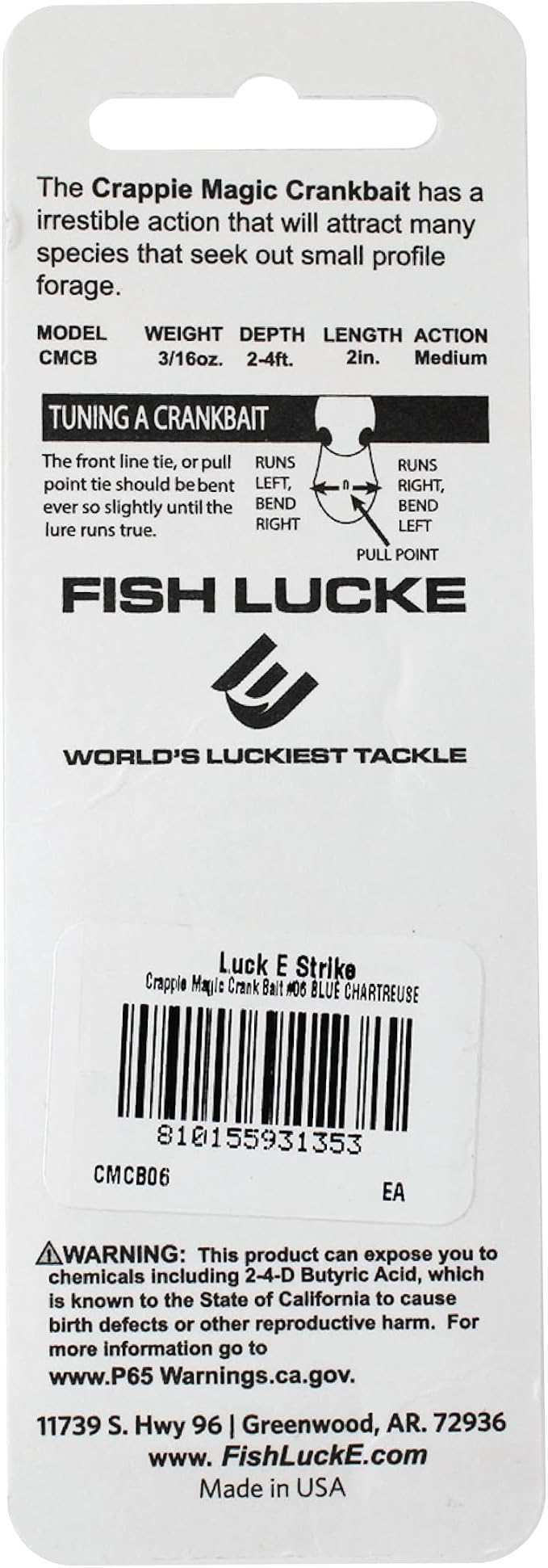 Luck E Strike Crappie Magic Crankbait (2 Inch Crappie Lure) Made in The USA