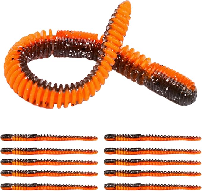 10Pcs/4.7'' Worms for Bait Bass Fishing, Soft Lures Plastic Noodle Wacky Worm Earthworm Silicone Threaded Bait for Ned rig, Fishing Lure Kit for Freshwater Saltwater