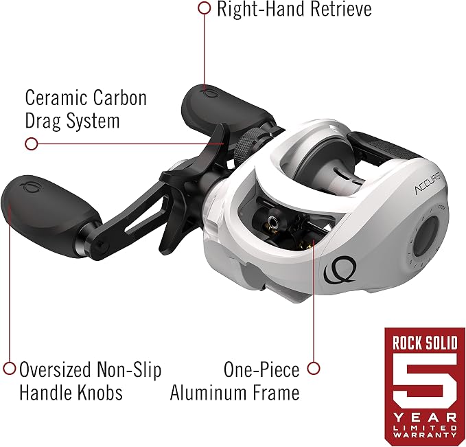 Quantum Accurist Baitcast Fishing Reel, Size 100 Reel, Oversized Non-Slip Handle Knobs and Continuous Anti-Reverse Clutch, One-Piece Aluminum Frame