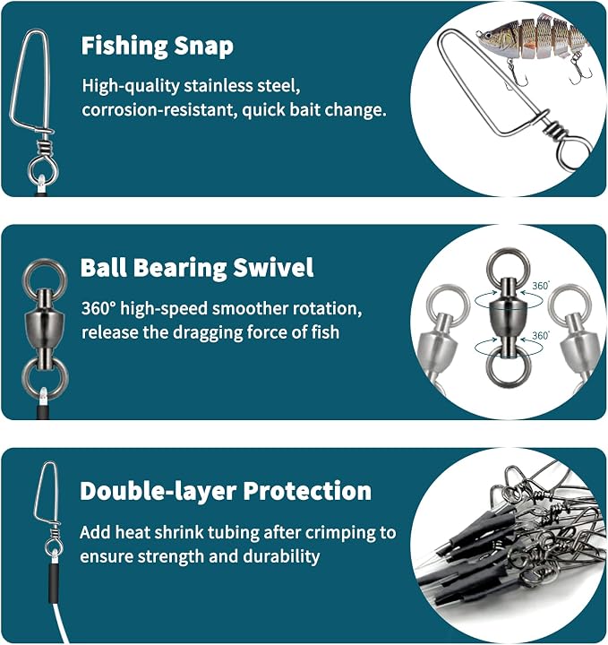 Eupheng Fluorocarbon Fishing Leader, 6/12PCS 20LB-80LB Invisible Fluorocarbon Leaders with Swivel and Snap,100% Fluorocarbon Leaders Line for Saltwater Freshwater