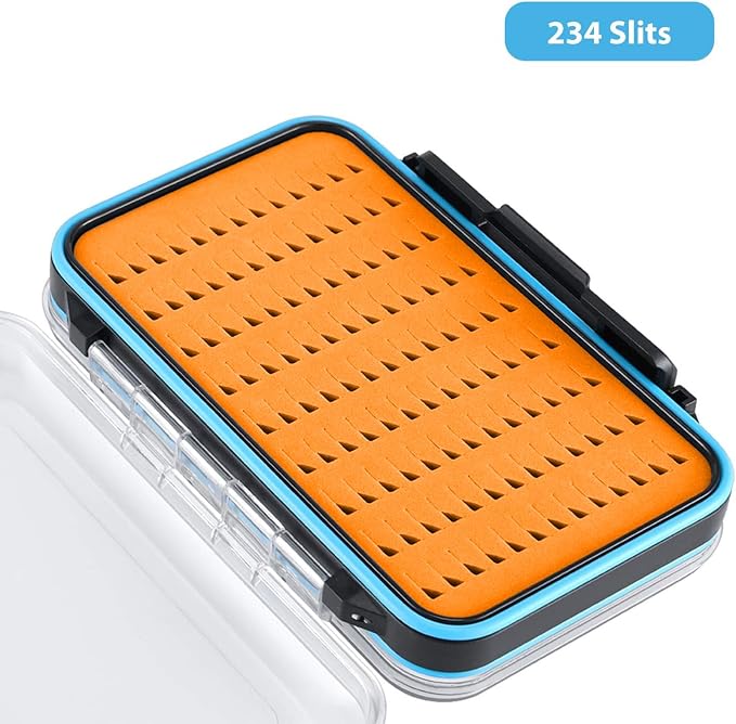 Gonex Fly Boxes for Fly Fishing Jig Boxes Two-Sided Waterproof Lightweight Fly Fishing Box Easy Grip Transparent Lid Fly Fishing Lures Box Sizes A+B+C, Orange