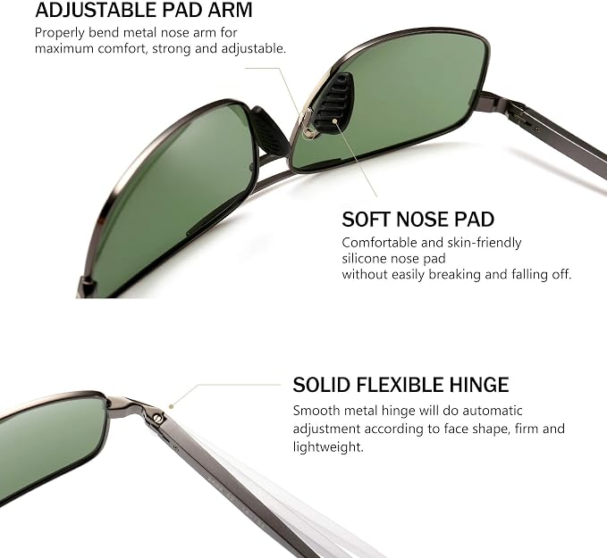 SUNGAIT Ultra Lightweight Rectangular Polarized Sunglasses Men UV400 Protection