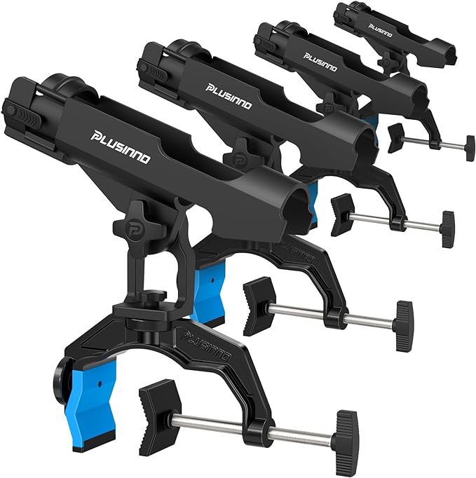 PLUSINNO 1/2/4 Pack Fishing Rod Holders for Boat, Fishing Rod Holder with Enlarge Clamp, Innovative Dual-V Shaped Design, Fit Round/Square Tube Boat Fishing, Fishing Gear, Fishing Gifts for Men