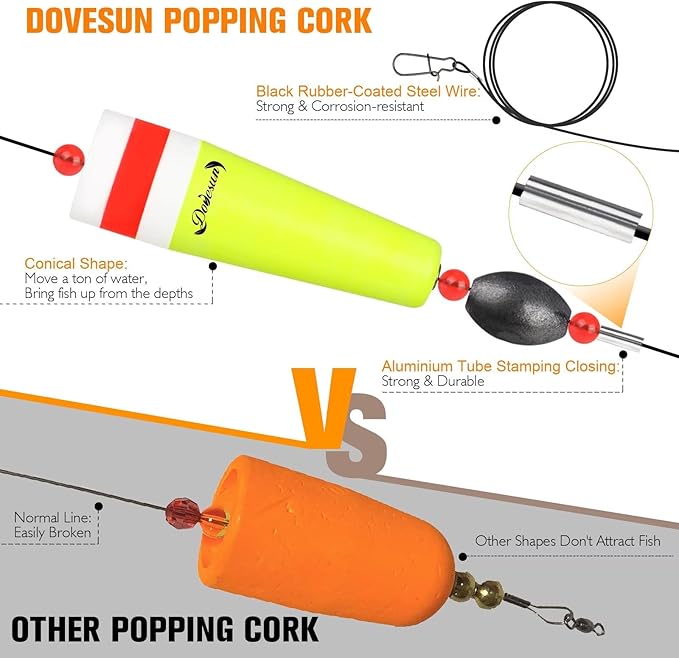 Dovesun Popping Cork Float Rig Weighted Fishing Bobbers Floats Fishing Corks Popping Corks for Saltwater Freshwater Fishing Tackle with 3 Size