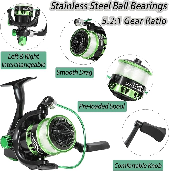 Tripquips Fishing Rod and Reel Combo with Fishing Net, 6.9ft Telescopic Fishing Pole Kit with Fishing Pliers, Lip Gripper, Fishing Lures,Pre-Loaded Spinning Reel Combo