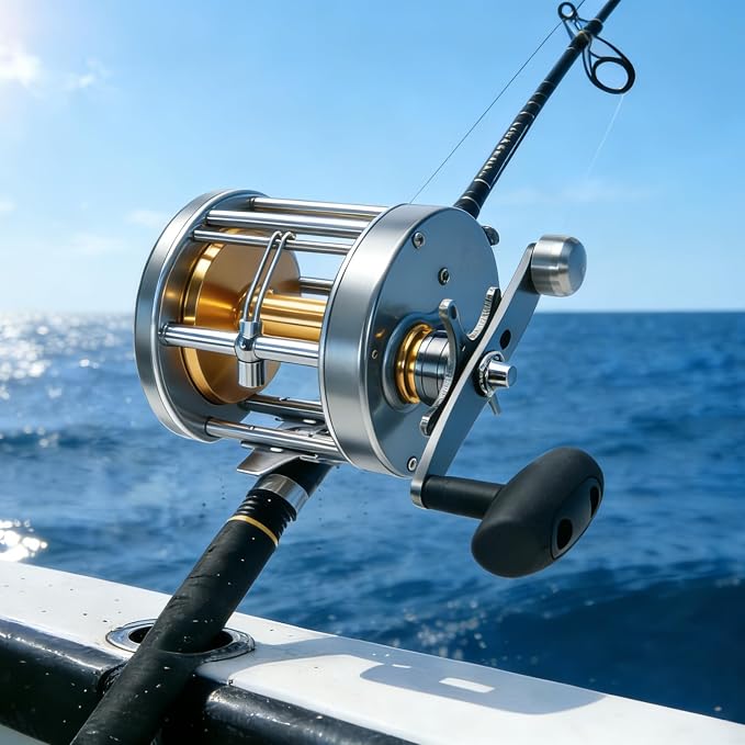 Sea Fishing Reel 44-66 LB Max Drag Saltwater Round Conventional Trolling Reel Aluminum CNC 2.8:1/4.4:1 Gear Ratio 5+1/7+1 Bearings for Tuna Salmon Marlin