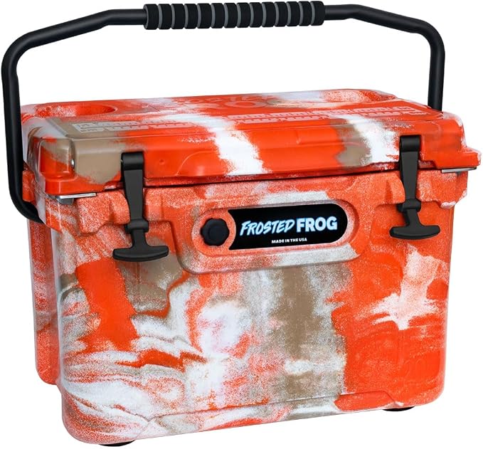 USA Made Frosted Frog Camo 20 Quart Ice Chest Heavy Duty High Performance Roto-Molded Commercial Grade Insulated Cooler