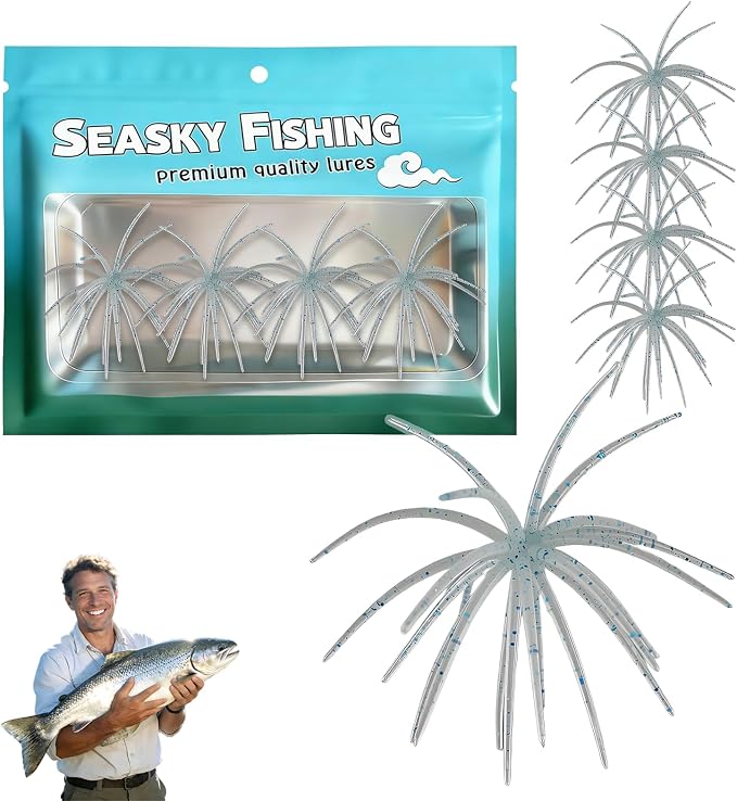 4Pcs Dice Bait, Floating TPR Swimbait with Reflective Stars,Tentacle Creature Lure, Sea Urchin Style Soft Plastic Baits, for Bass Fishing Drop Shot, Wacky Rig/Neko Rig and Finesse, Slow Sinking
