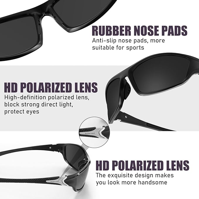 TOODOO 4 Pairs Men Polarized Sunglasses with UV Protection Driving Glasses Sports for Sport Outdoor Activities