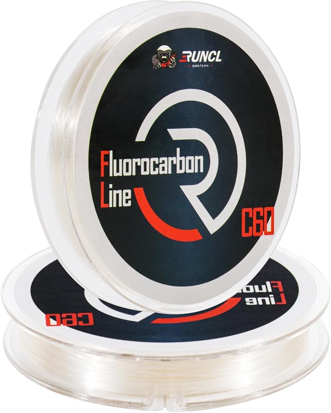 RUNCL 100% Pure Fluorocarbon Fishing Line, RC60 Clear Fluorocarbon Leader Line, Virtually Invisible with Added Sensitivity, High Strength, Abrasion - Resistant, Fast - Sinking, 4-50lb, 50-150yds