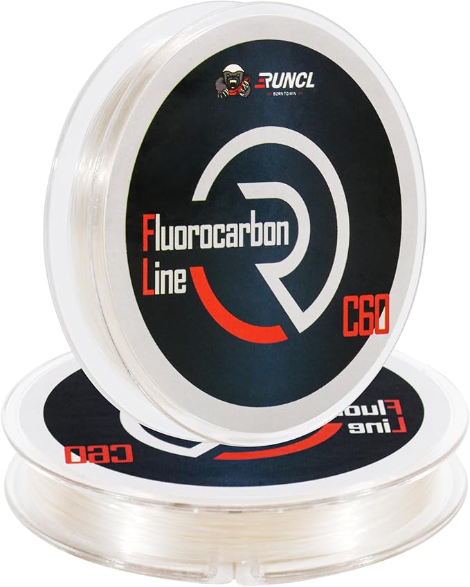 RUNCL 100% Pure Fluorocarbon Fishing Line, RC60 Clear Fluorocarbon Leader Line, Virtually Invisible with Added Sensitivity, High Strength, Abrasion - Resistant, Fast - Sinking, 4-50lb, 50-150yds