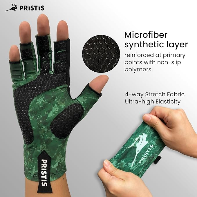 Pristis Half-Finger Fishing Gloves, UPF 50+ Breathable Quick Drying Fingerless Sun Gloves for Women Men, Fly Fishing Hunting Paddling Sailing Kayaking Hiking Canoeing Cycling