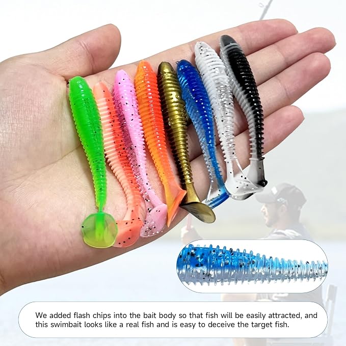 Soft Fishing Lures(96 Pcs), 2.7" Paddle Tail Swimbaits Soft Plastic Lures, Unique Vibrating Swim Action for Trout Crappie Walleye Sea Bass(96 Pcs, 8 Colors)