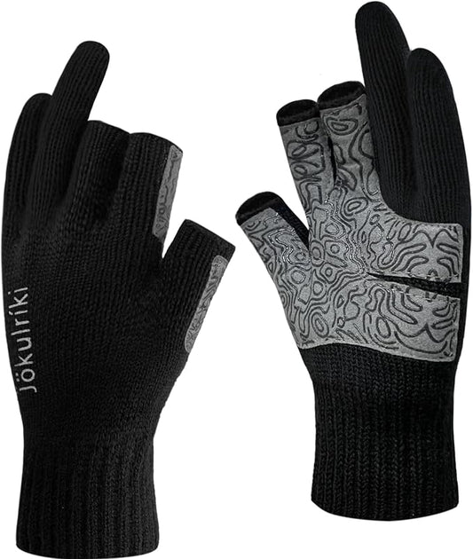 Jökulríki Merino Wool Gloves 3-Cut Fingerless Gloves for Men Women Cold Weather Winter Fishing Photography