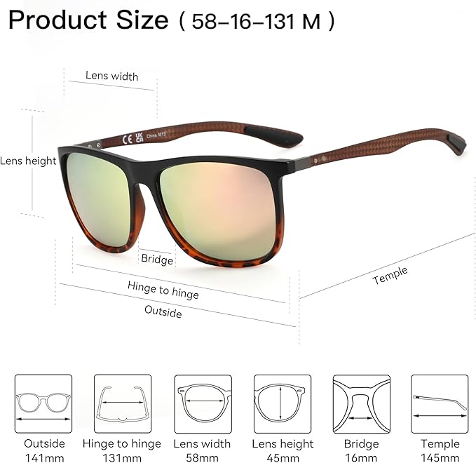 ZENOTTIC Square Polarized Sunglasses for Men Ultralight Carbon Fiber Sun Glasses Driving Fishing Golf Sports UV400 Protection