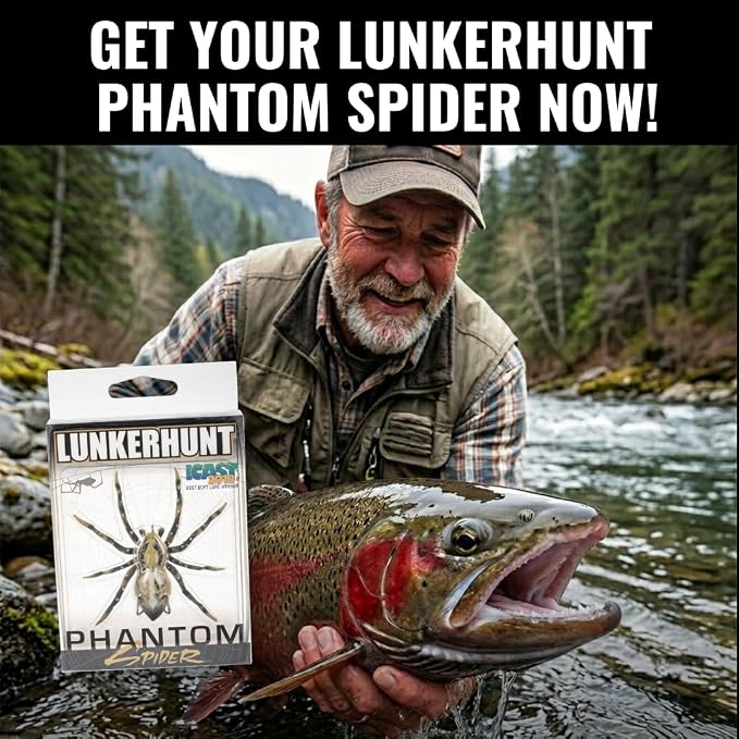 LUNKERHUNT Phantom Spider Lure for Bass Fishing (2.5 Inch) | Topwater Spider Fishing Lure with Natural Walking Action | Soft Hollow Body Weedless Hooks for Trout and Pike