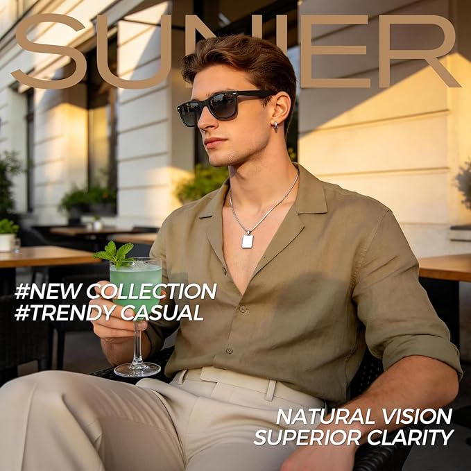 Sunier Polarized Sunglasses for Men and Women, Retro Square Matte Finish UV400 Protection Shades for Driving, Fishing